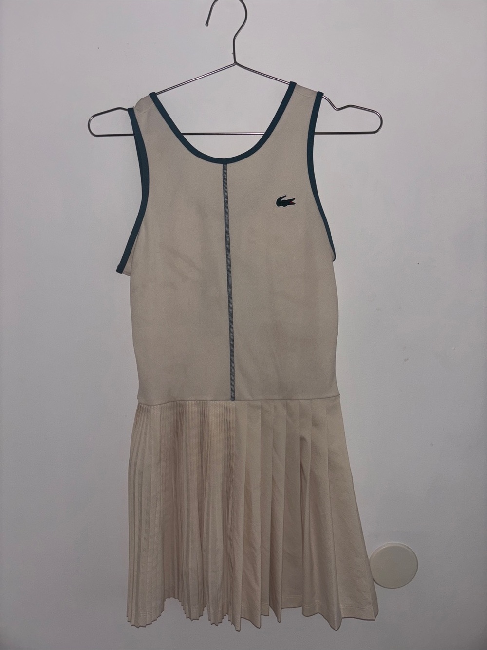 Lacoste Cream Tank Pleated Tennis Dress with Dark Trim